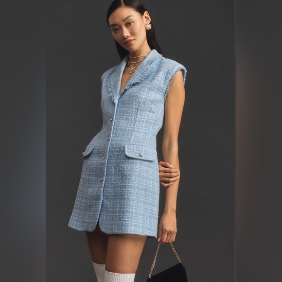 NWOT MAEVE Anthropologie Tweed Sleeveless Blazer Mini Dress, Size 14 - Picture 1 of 13